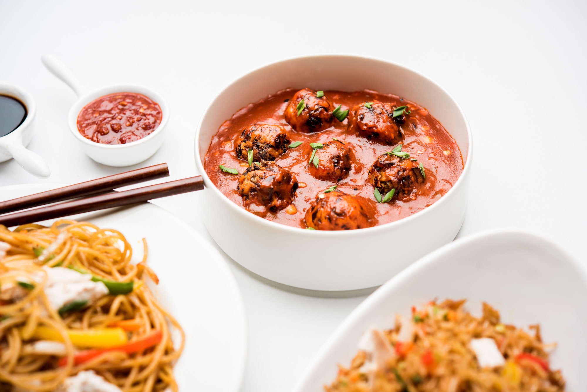 Assorted Indo chinese food in group