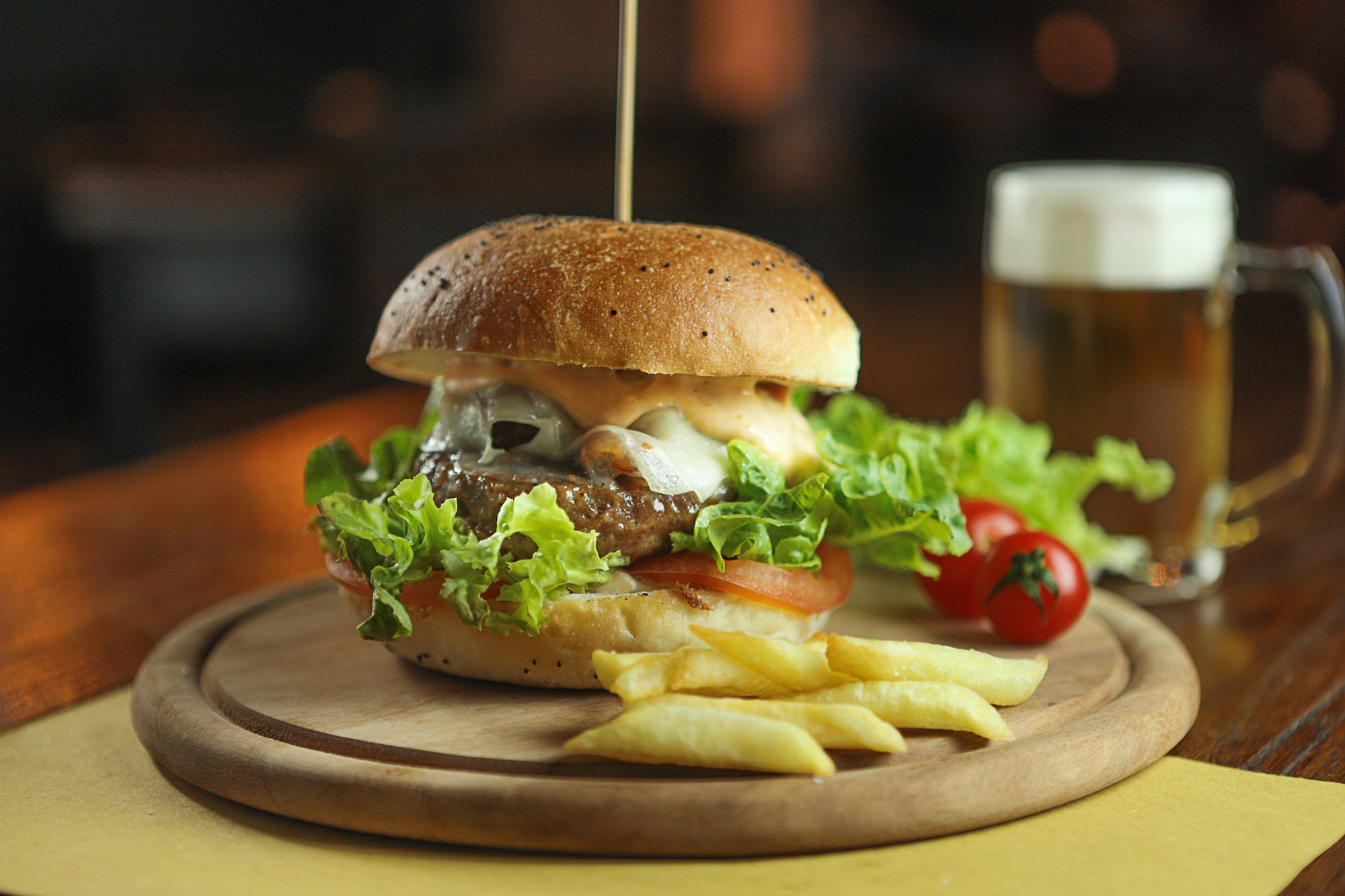 Burger in a restaurant